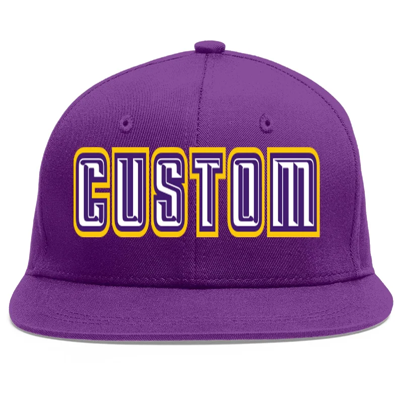 Classic black baseball caps-Custom Purple White-purple Flat Eaves Sport Baseball Cap