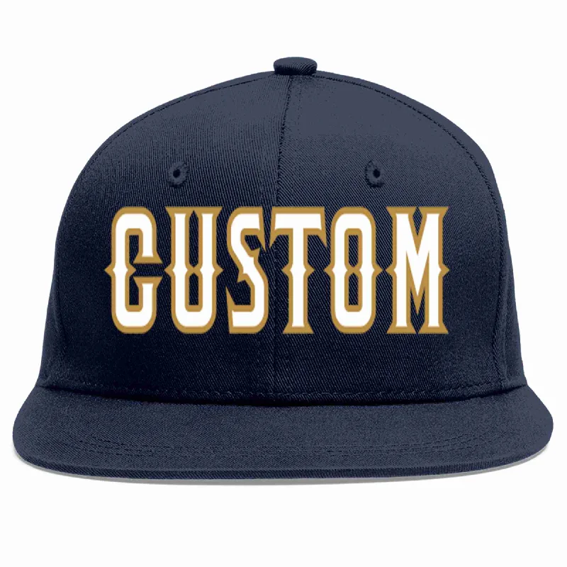 Breathable materials in baseball caps-Custom Navy White-Old Gold Casual Sport Baseball Cap