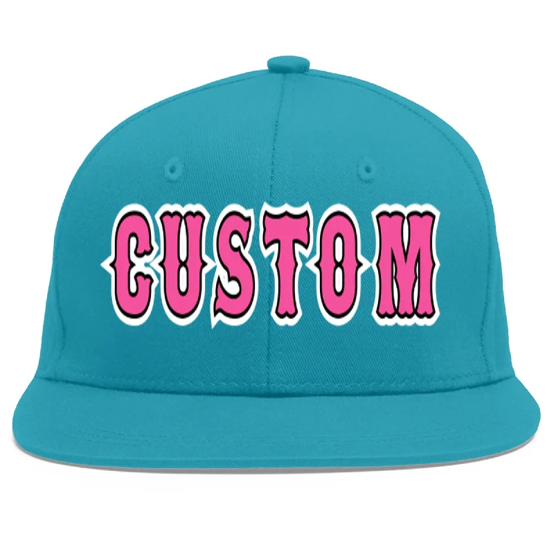 Baseball caps for running and cycling-Custom Aqua Pink-Black Flat Eaves Sport Baseball Cap