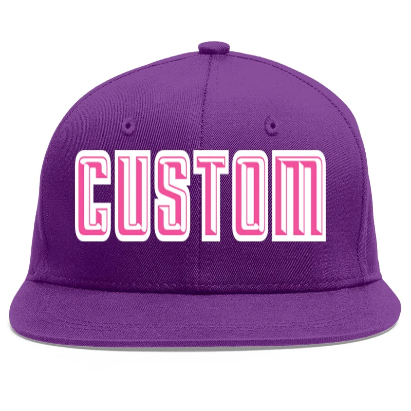 Durability of baseball caps for long-term use-Custom Purple Pink-White Flat Eaves Sport Baseball Cap