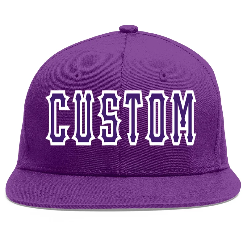 Comfort and design balance in baseball caps-Custom Purple purple-White Flat Eaves Sport Baseball Cap