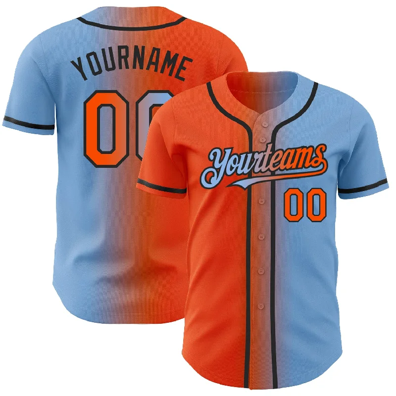 Baseball jerseys with contrasting trim for extra style-Custom Light Blue Orange-Black Authentic Gradient Fashion Baseball Jersey