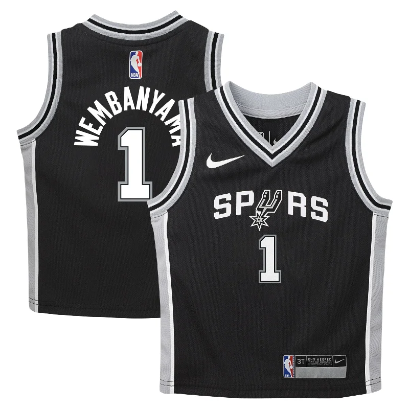 Custom embroidered basketball jerseys for teams-Victor Wembanyama San Antonio Spurs Preschool Swingman Player Basketball Jersey - Icon Edition - Black