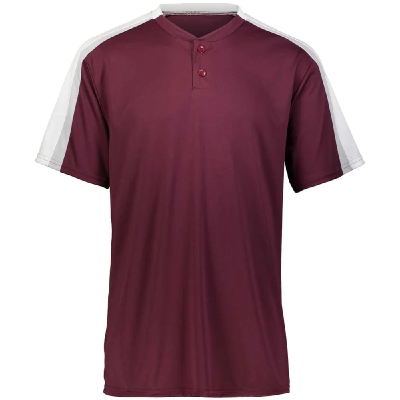 Baseball jerseys for custom team uniforms-Power Plus 2 Button Jersey Maroon with White-Grey