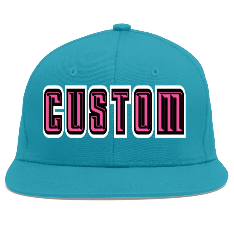 Baseball caps for long wear comfort-Custom Aqua Pink-Black Flat Eaves Sport Baseball Cap