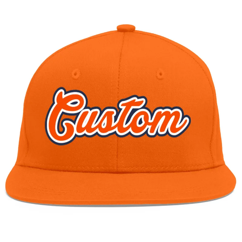 Baseball cap material comparison-Custom Orange Orange-White Flat Eaves Sport Baseball Cap