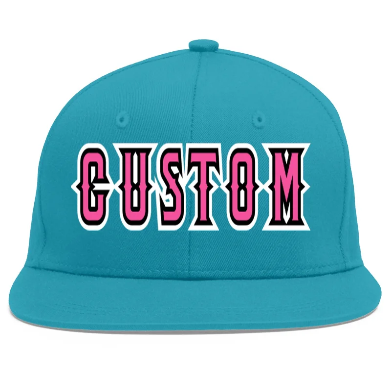 Caring for and maintaining baseball caps-Custom Aqua Pink-Black Flat Eaves Sport Baseball Cap