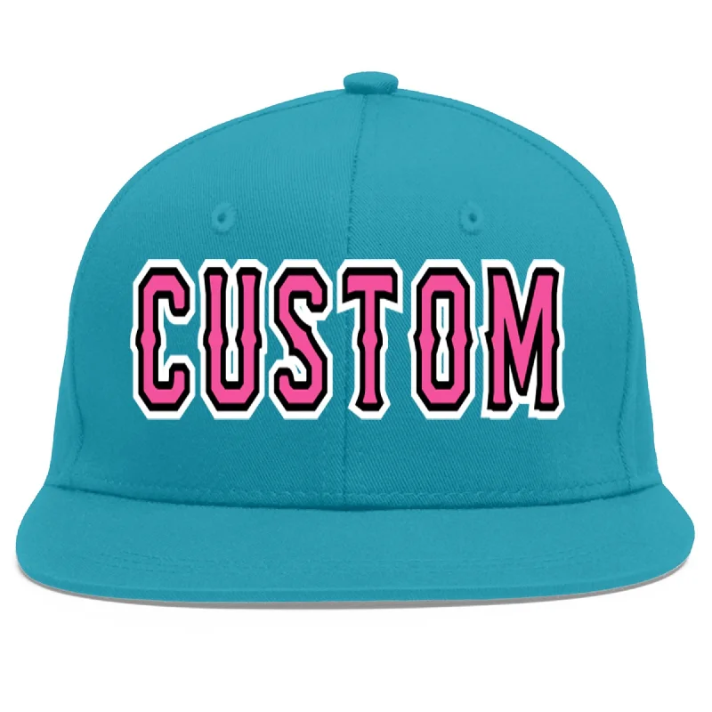 Comfort of everyday baseball caps-Custom Aqua Pink-Black Flat Eaves Sport Baseball Cap