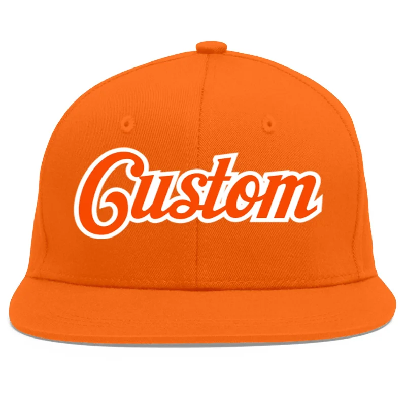 Baseball caps for hot weather-Custom Orange Orange-White Flat Eaves Sport Baseball Cap