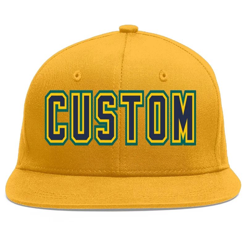 Functional features of baseball caps-Custom Gold Navy-Gold Flat Eaves Sport Baseball Cap