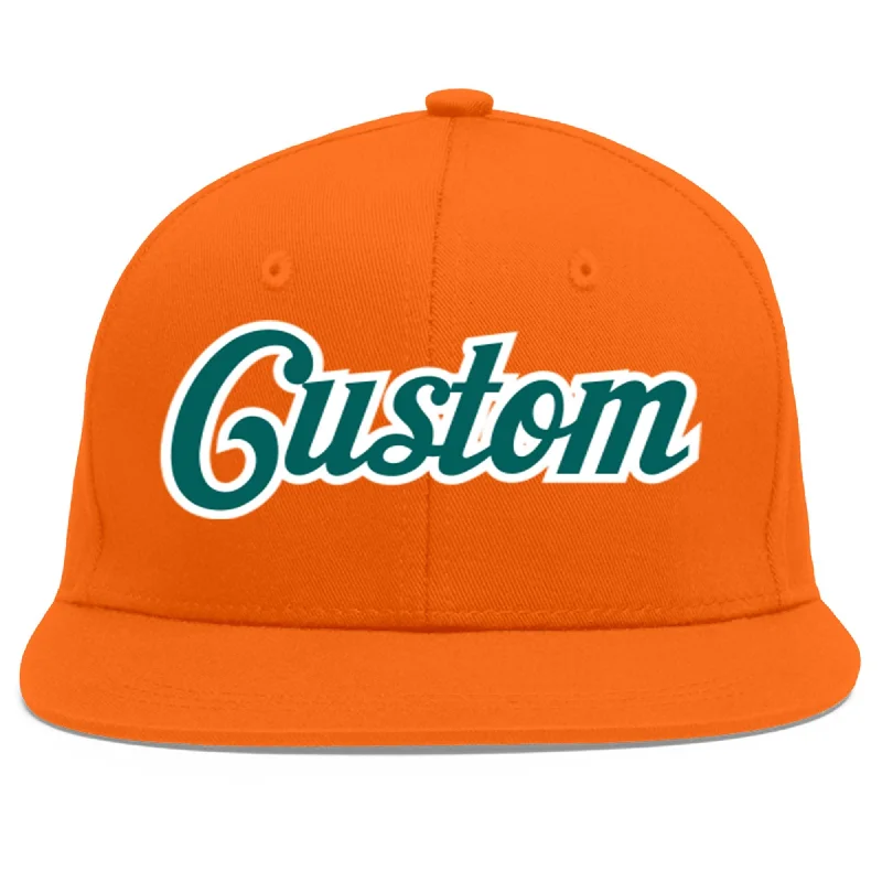 Unique baseball cap designs-Custom Orange Aqua-White Flat Eaves Sport Baseball Cap