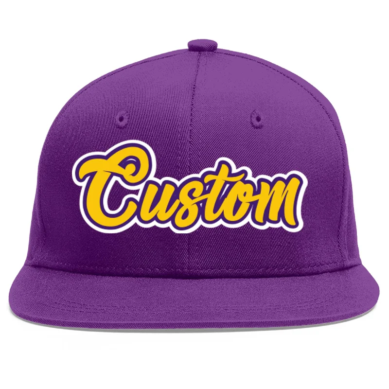 Caring for and maintaining baseball caps-Custom Purple Gold-purple Flat Eaves Sport Baseball Cap