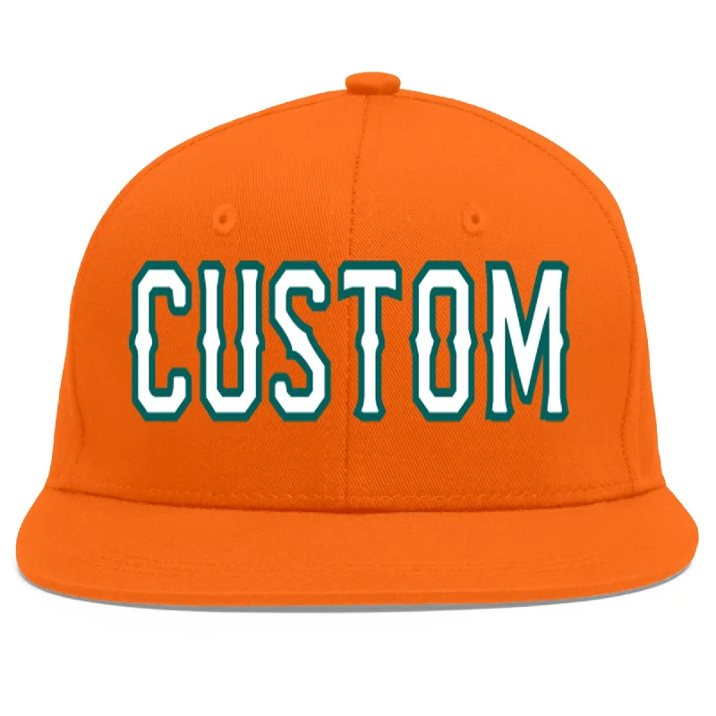 Baseball caps for athletes-Custom Orange White-Aqua Flat Eaves Sport Baseball Cap