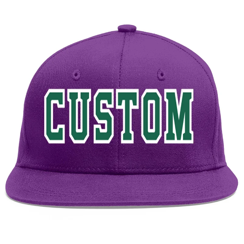 Baseball cap history and origin-Custom Purple Kelly Green-White Flat Eaves Sport Baseball Cap