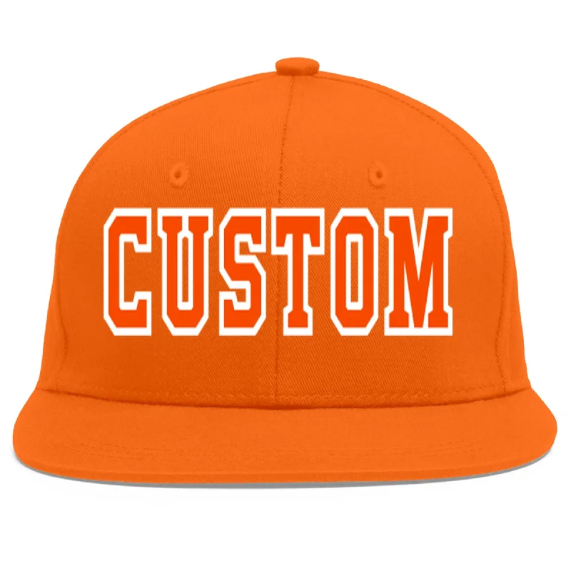 Embroidered logo baseball caps-Custom Orange Orange-White Flat Eaves Sport Baseball Cap