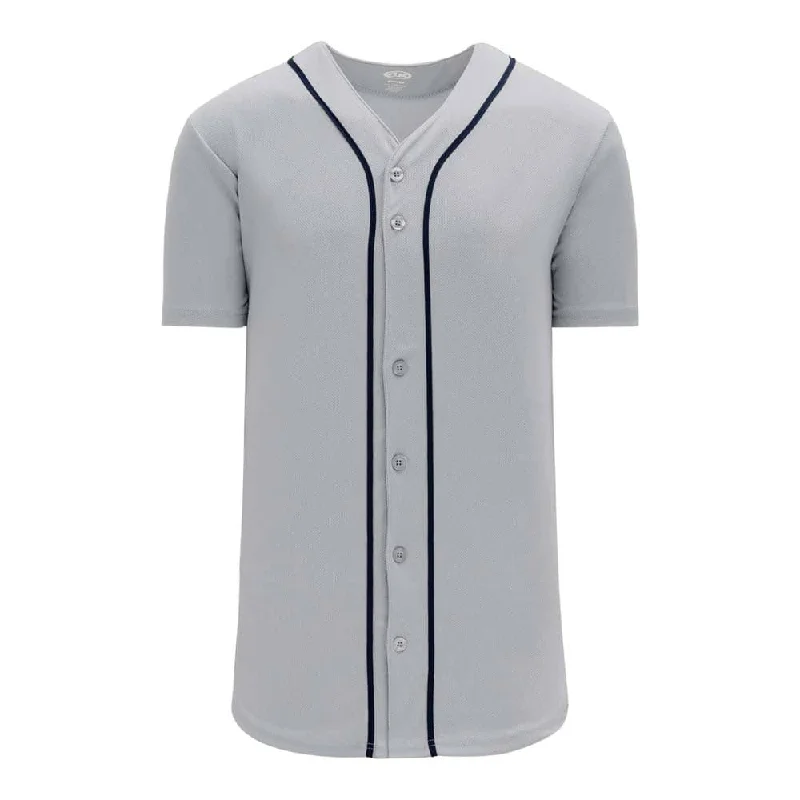 Soft and breathable baseball jerseys for everyday wear-Pro Full Button Down Grey-Navy Jersey