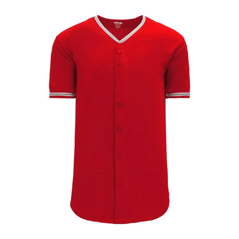 Custom-designed baseball jerseys for event giveaways-Pro Full Button Down Red-White-Grey Jersey