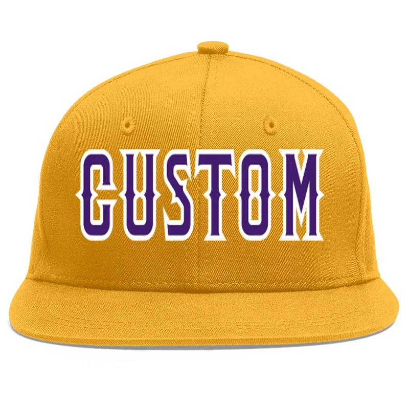 Comfort and fit of baseball caps-Custom Gold purple-White Flat Eaves Sport Baseball Cap