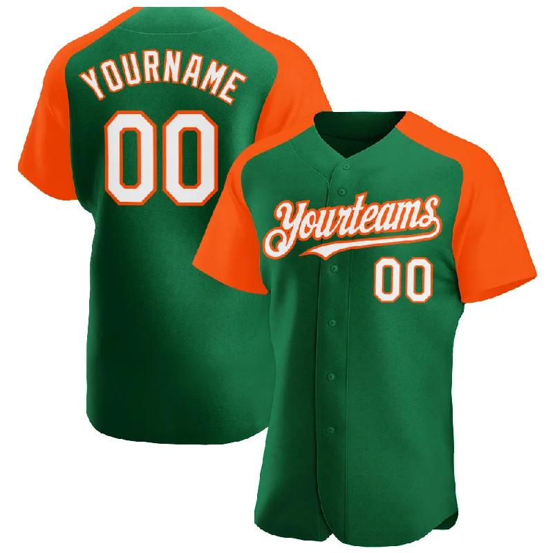 Baseball jerseys with comfortable stretch material-Custom Kelly Green White-Orange Authentic Raglan Sleeves Baseball Jersey