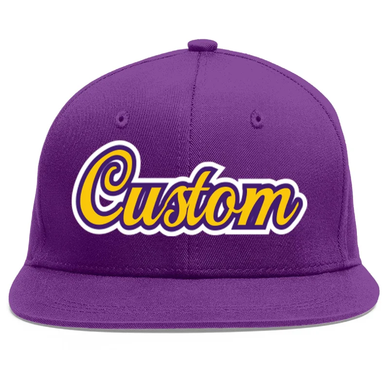 Lightweight baseball caps-Custom Purple Gold-purple Flat Eaves Sport Baseball Cap