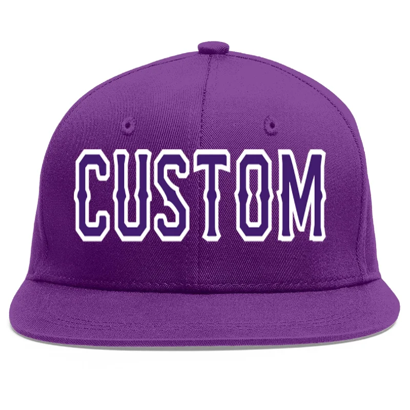 Baseball caps for athletes' performance-Custom Purple purple-White Flat Eaves Sport Baseball Cap