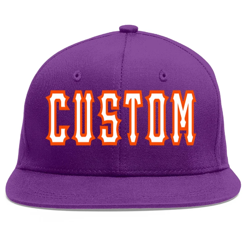 Baseball caps with ventilation mesh-Custom Purple White-Orange Flat Eaves Sport Baseball Cap