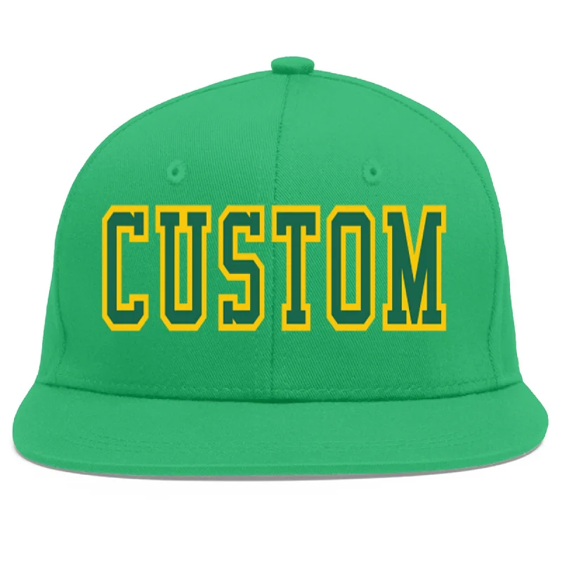 Baseball caps for extreme sports-Custom Teal Kelly Green-Gold Flat Eaves Sport Baseball Cap