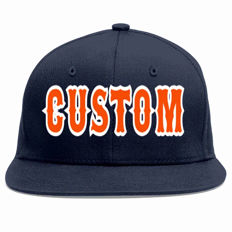 Baseball caps for hiking and trekking-Custom Navy Orange-White Casual Sport Baseball Cap