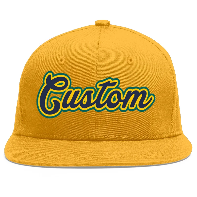 Baseball caps for spring and summer-Custom Gold Navy-Gold Flat Eaves Sport Baseball Cap