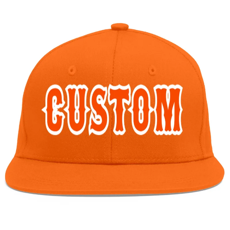 High-quality baseball caps-Custom Orange Orange-White Flat Eaves Sport Baseball Cap