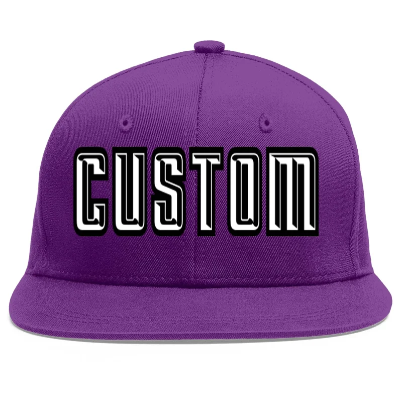 Interior lining features in baseball caps-Custom Purple White-Black Flat Eaves Sport Baseball Cap