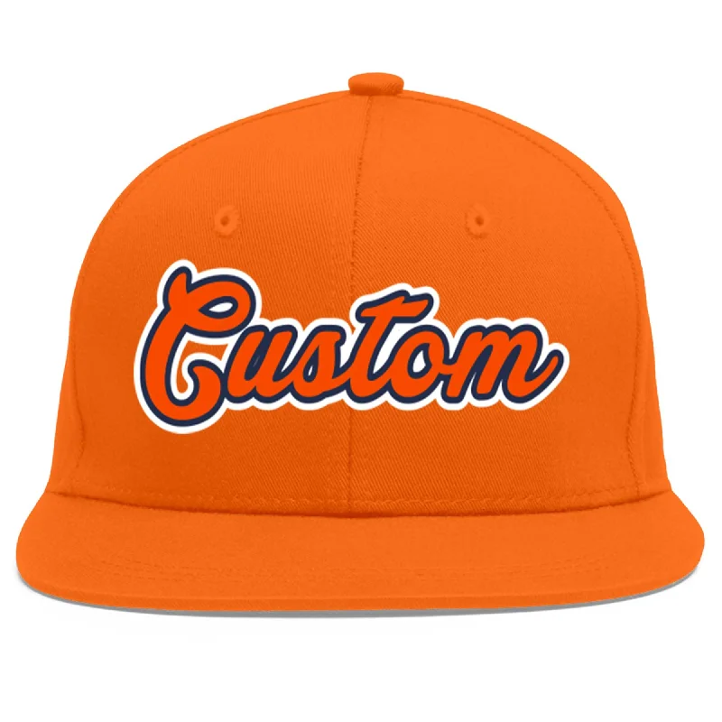 Durability of baseball caps-Custom Orange Orange-Navy Flat Eaves Sport Baseball Cap