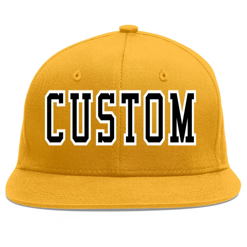 Comfort level of baseball caps-Custom Gold Black-White Flat Eaves Sport Baseball Cap