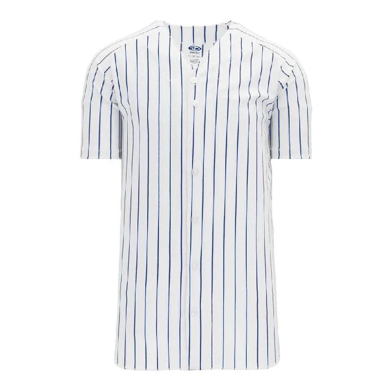 Baseball jerseys for all-weather comfort and durability-Full Button Down Pinstripe WarpKnit White with Royal Jersey