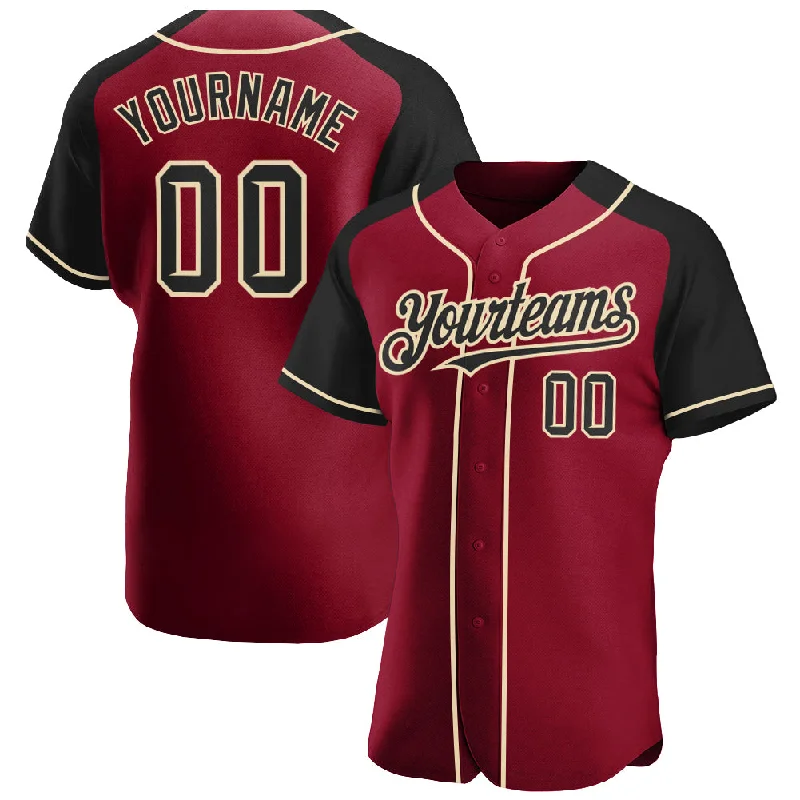 Custom baseball jerseys with special edition designs-Custom Crimson Black-City Cream Authentic Raglan Sleeves Baseball Jersey