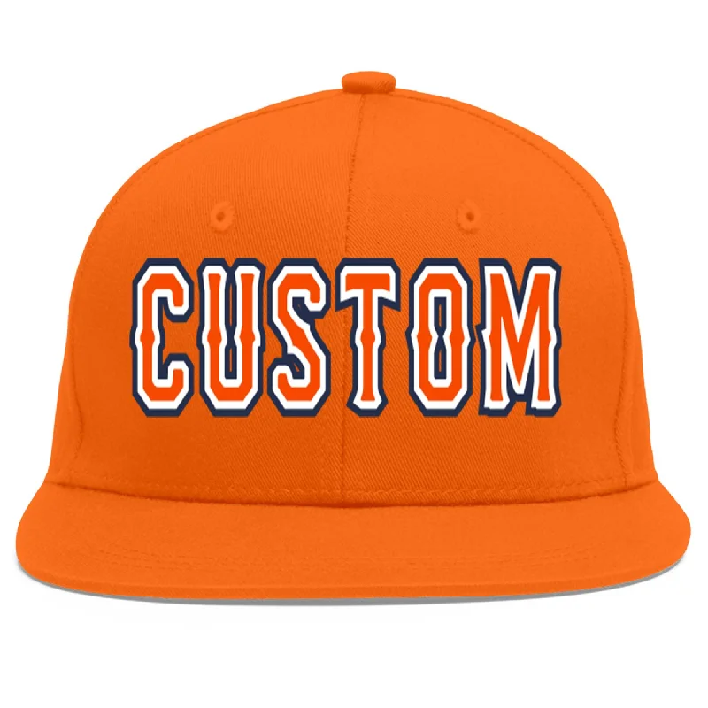 Everyday wear baseball caps-Custom Orange Orange-White Flat Eaves Sport Baseball Cap