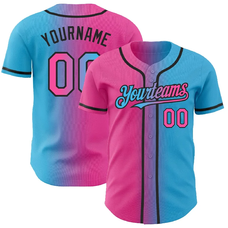 Best baseball jerseys for elite level competitions-Custom Sky Blue Pink-Black Authentic Gradient Fashion Baseball Jersey