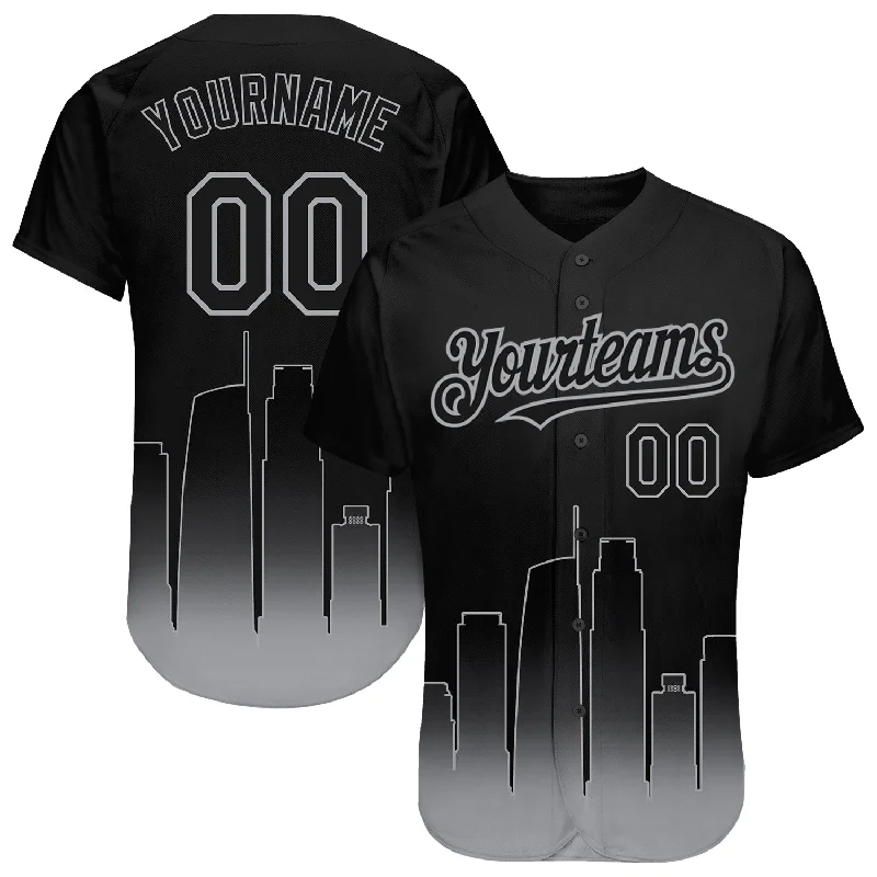 Baseball jerseys with full-color printing options-Custom Black-Gray 3D Los Angeles City Edition Fade Fashion Authentic Baseball Jersey