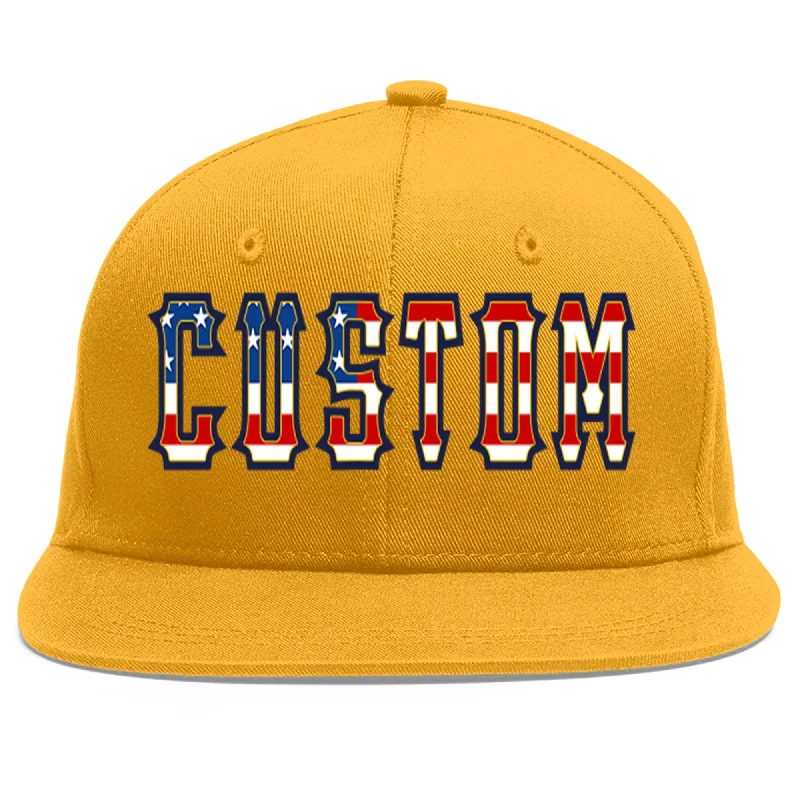 Breathable materials in baseball caps-Custom Gold Vintage USA Flag-Gold Flat Eaves Sport Baseball Cap