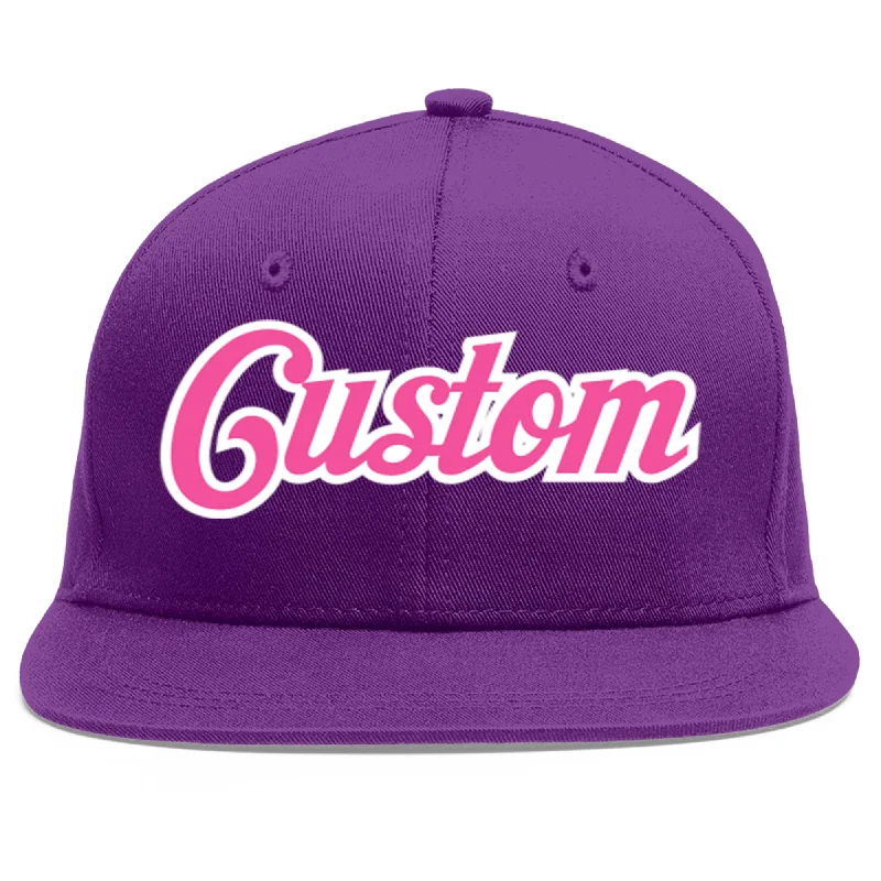 Popular baseball cap trends-Custom Purple Pink-White Flat Eaves Sport Baseball Cap