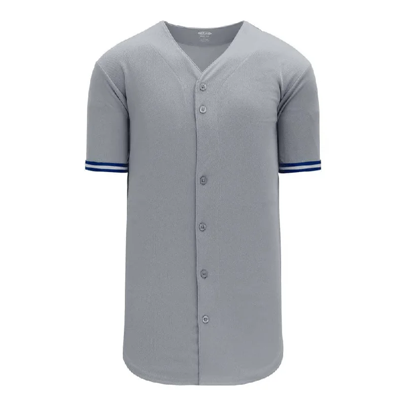 Baseball jerseys with reflective details for night games-Pro Full Button Down Grey-Navy-White Jersey