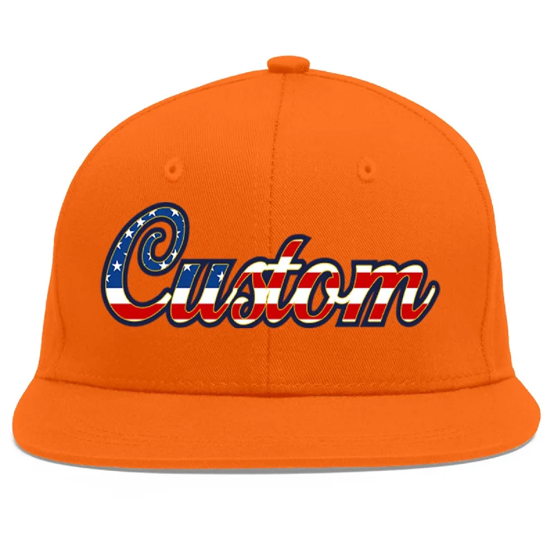 Interior lining features in baseball caps-Custom Orange Vintage USA Flag-Gold Flat Eaves Sport Baseball Cap