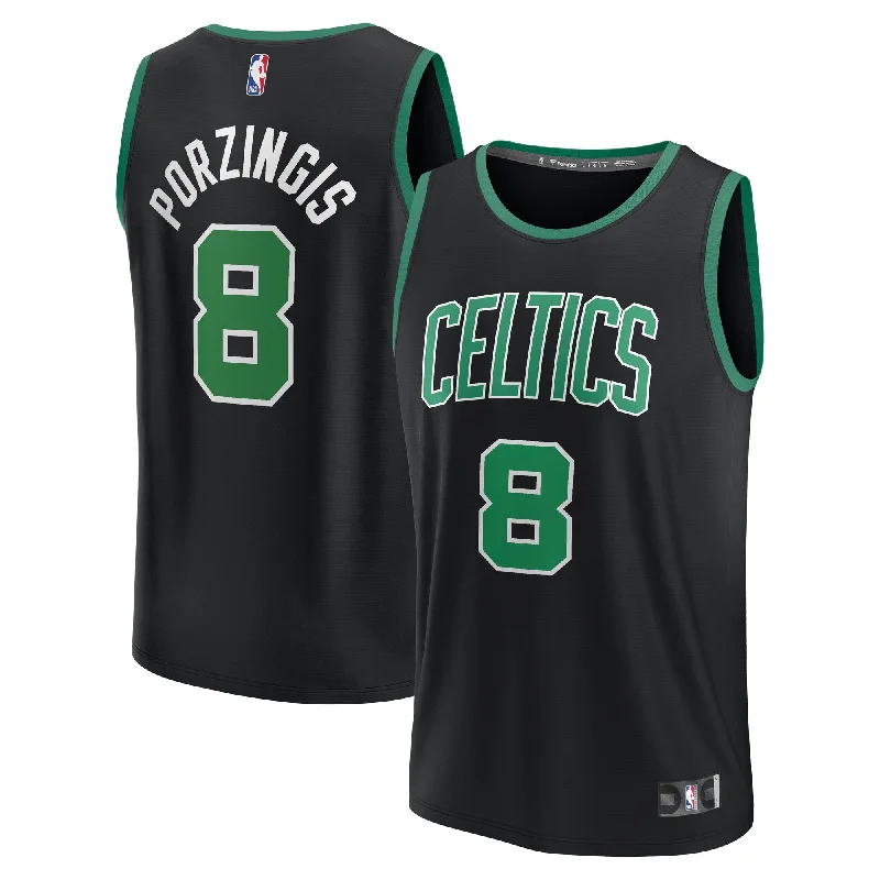 Custom team basketball jerseys with logos-Kristaps Porzingis Boston Celtics Branded Youth Fast Break Player Basketball Jersey - Statement Edition - Black