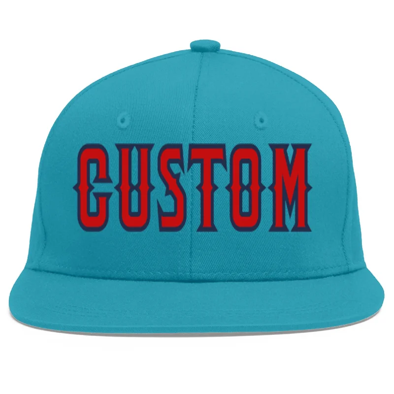 Breathable materials in baseball caps-Custom Aqua Red-Navy Flat Eaves Sport Baseball Cap