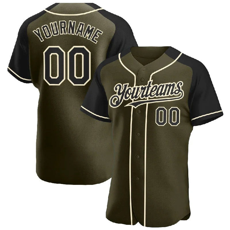 Baseball jerseys for all-weather comfort and durability-Custom Olive Black-Cream Authentic Raglan Sleeves Salute To Service Baseball Jersey