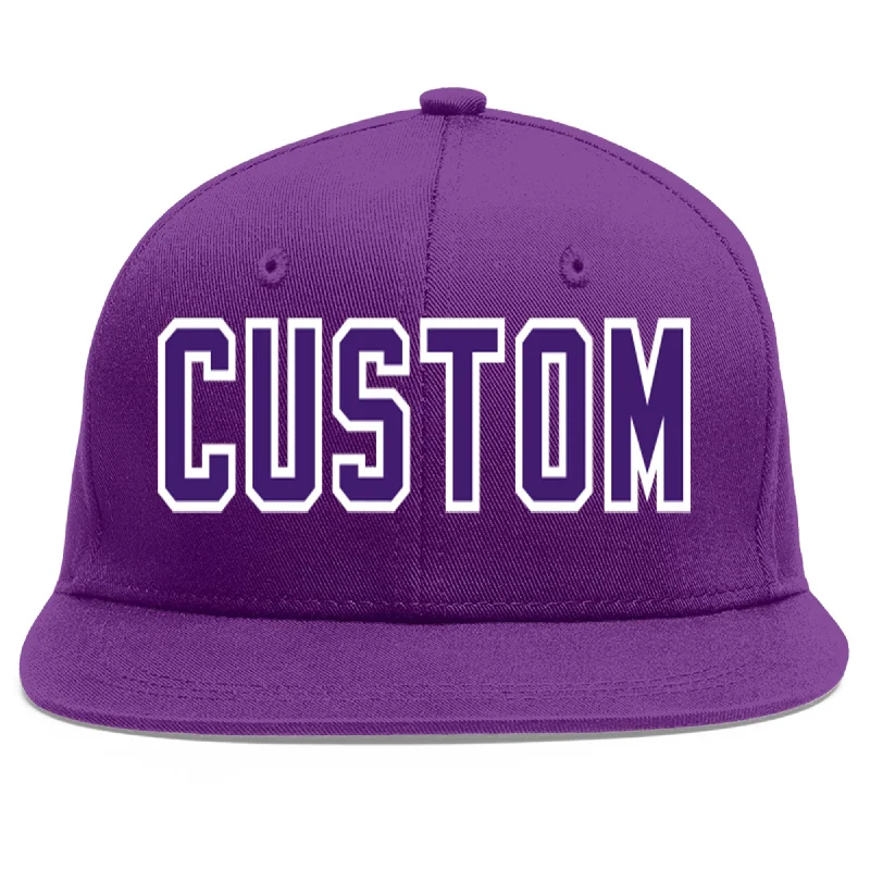 Customizable baseball caps-Custom Purple purple-White Flat Eaves Sport Baseball Cap