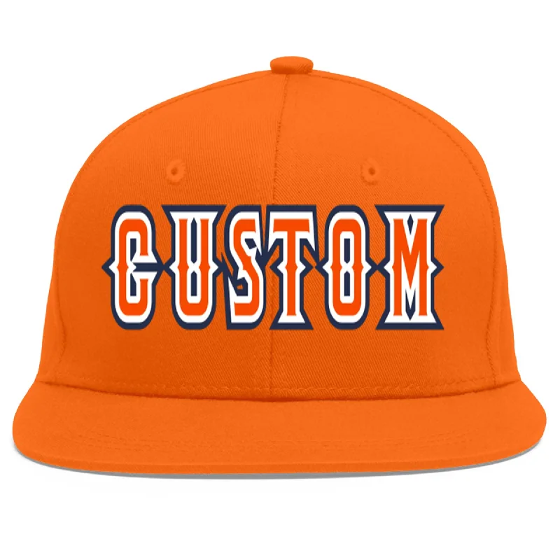 How to clean a baseball cap-Custom Orange Orange-White Flat Eaves Sport Baseball Cap