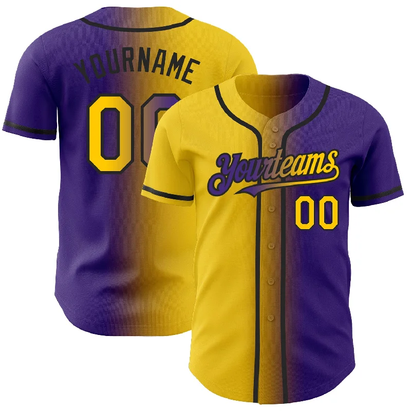 Baseball jerseys with cool-down technology for hot games-Custom Purple Yellow-Black Authentic Gradient Fashion Baseball Jersey