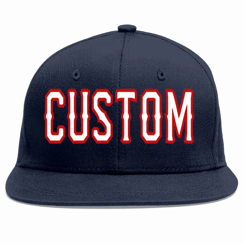 Innovative baseball cap designs-Custom Navy White-Red Casual Sport Baseball Cap