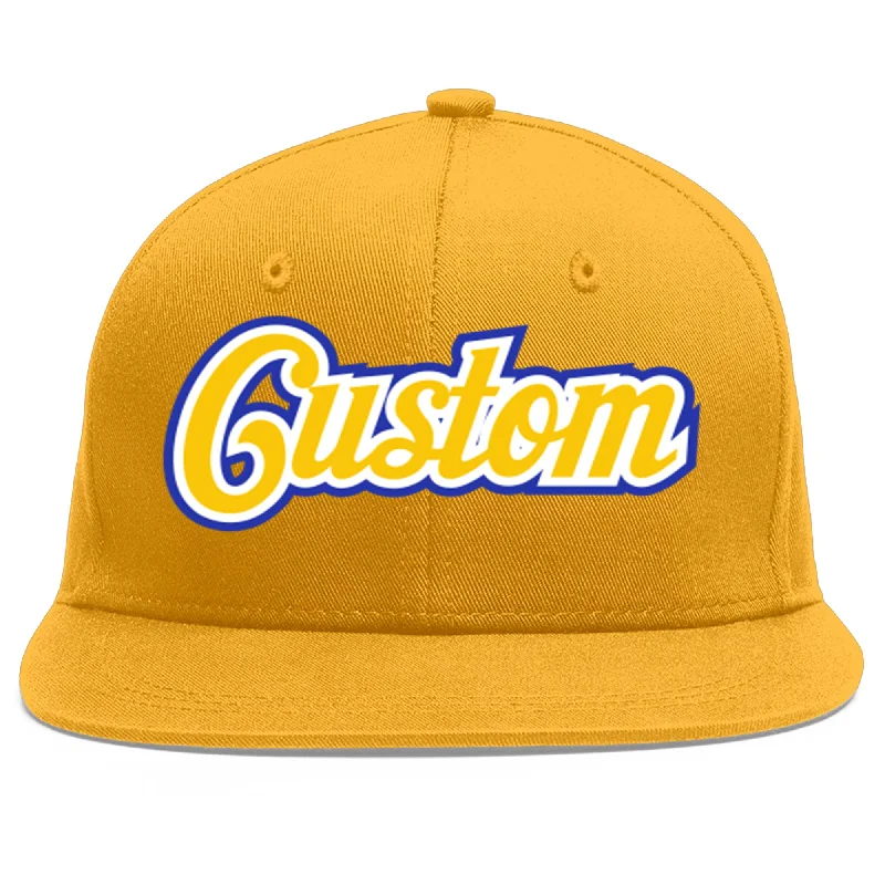 Reflective baseball caps for night safety-Custom Gold Gold-White Flat Eaves Sport Baseball Cap